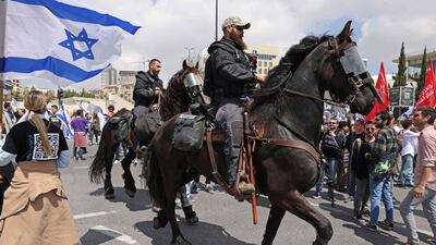 Mounted police officers outside Israel's parliament in Jerusalem. AFP