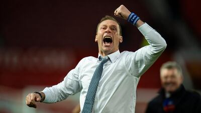 Duncan Ferguson celebrates at the final whistle. AFP
