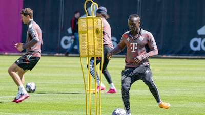 Bayern's Sadio Mané trains for the Manchester City game. AP