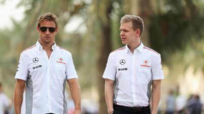 Kevin Magnussen, right, is unlikely to team up with Jenson Button in 2014 despite receiving high praise from McLaren's Martin Whitmarsh. Mark Thompson / Getty Images