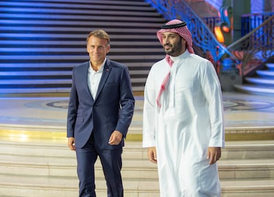 Saudi Crown Prince Mohammed bin Salman and French President Emmanuel Macron during the closing ceremony of the Esports World Cup in Paris. Photo: Saudi Royal Court