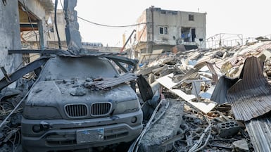 The aftermath of an Israeli strike on an industrial area of Ghaziyeh, south of the Lebanese coastal city of Sidon. EPA