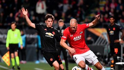 United defender Victor Lindelof, left, vies for the ball with Ron Vlaar. AFP