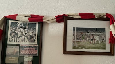 Colin Randall’s 1973 FA Cup final memorabilia with a Sunderland scarf. Private collection of Colin Randall