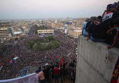 Mass protests at Tahrir Square and the Al Jumhuriya Bridge in Baghdad. AFP