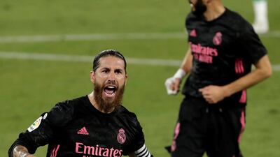Sergio Ramos celebrates after scoring the winner. EPA