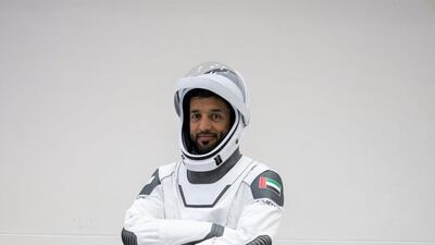 Dr Al Neyadi wearing a SpaceX pressure suit, which he will wear during his flight to the International Space Station on February 26 and on his flight back to Earth six months later.