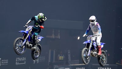 Riders taking part in the World Supercross Championship in Abu Dhabi.
