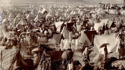 A Turkish pilgrims’ camp on the Arafat Plain near Mecca in 1890. King Abdulaziz Public Library