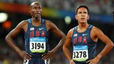 The American runners Bernard Lagat, left, Leo Manzano, centre, and Lopez Lomong unexpectedly crashed out of the 1500m heats in Beijing yesterday.