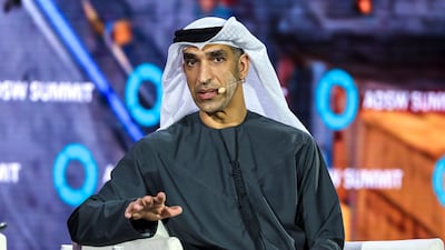 Dr Thani Al Zeyoudi, Minister of Foreign Trade, addresses Abu Dhabi Sustainability Week in the UAE capital. Victor Besa / The National