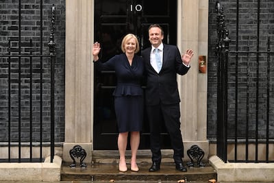 Liz Truss, with her husband Hugh O'Leary, after becoming UK prime minister in 2022. Getty Images