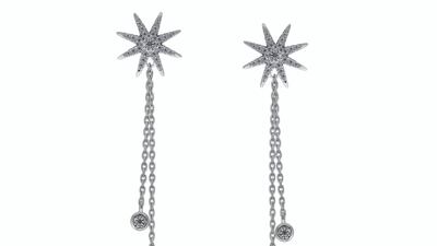 Nova Earrings hand-made in a white gold finish and set in sterling silver from Carat London; Dh520