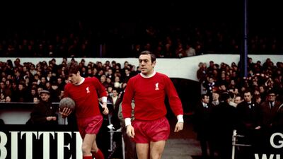 Liverpool striker Ian St John, right, with Emlyn Hughes in 1969. PA