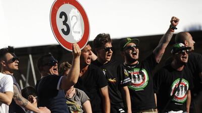 Juventus fans gather and shout in central Piazza San Carlo square to celebrate their Serie A title. Giorgio Perottino / Reuters / May 4, 2014