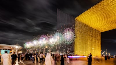 Fireworks seen from The Mobility Portal. Photo: Expo 2020 Dubai