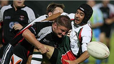 The UAE Falcons, in action above against Lebanon last month, play Saddleworth Rangers tonight.