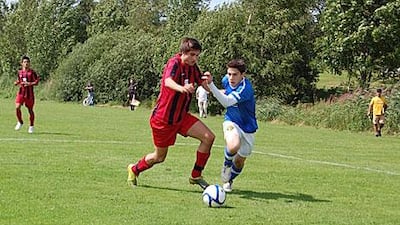 Precor, in blue, the Dubai-based club, were initially handed a bye to the last 32 of the Gothia Cup after the Serbian team Liria KF failed to turn up for their original tie. The Serbs won the rearranged fixture on penalties.