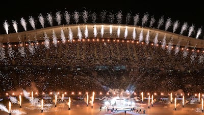 Fireworks go off as Burna Boy performs. AFP