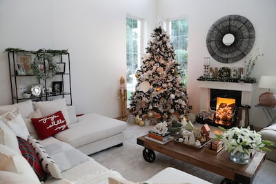 Chiara Saadi's festive Arabian Ranches home in Dubai, complete with 2.7-metre-tall Christmas tree. Pawan Singh / The National