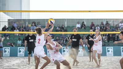 Uruguay versus Serbia in the beach volleyball at the Corniche in Abu Dhabi. Antonie Robertson / The National
