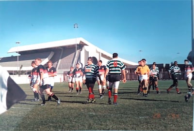 The first Friday rugby matches in Abu Dhabi which were not played on sand were played on training field borrowed from Al Wahda football club. Photo: Andy Cole