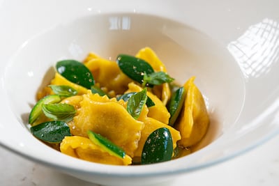 Agnolotti pasta with tuna and zucchini cream. Photo: Isola