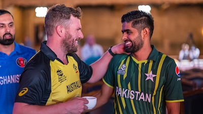 Australia captain Aaron Finch with his Pakistan counterpart Babar Azam in Melbourne. Getty