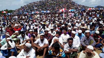 Rohingya refugees gather to mark the second anniversary of the exodus at the Kutupalong camp in Cox’s Bazar, Bangladesh, August 25, 2019. Reuters