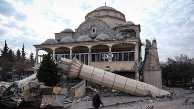 An earthquake-damaged mosque in Hatay, Turkey. Getty