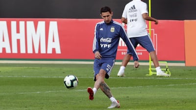 Angel Di Maria takes part in a training session for Argentina. AP Photo