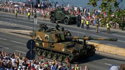 A K9 Thunder self-propelled howitzer tank during the parade. Bloomberg