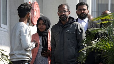 Journalist Siddique Kappan, centre, leaves jail in Lucknow, Uttar Pradesh, after the Supreme Court granted him bail. AFP