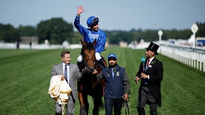 William Buick celebrates on Coroebus after winning The St James’s Palace Stakes at Royal Ascot. Reuters