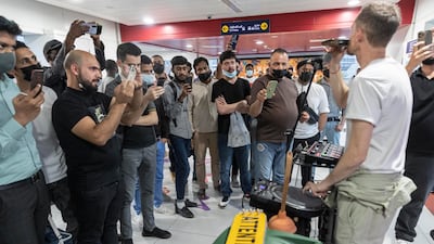 French musician Christophe Servas, who travels the world as Fils de Flute, plays at Mall of the Emirates Metro station.