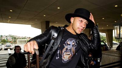 Memphis Depay arrives to meet up with the Netherlands squad during the international break. Robin van Lonkhujsen / EPA