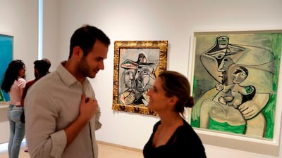 Visitors attend the opening of the exhibition "Picasso et la famille" (Picasso and the family) at the Sursock Museum in the Lebanese capital Beirut. Joseph Eid / AFP