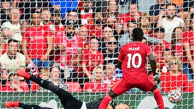 Sadio Mane scores the opening goal for Liverpool against Crystal Palace during the Premier League match at Anfield. Reuters