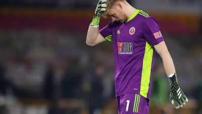 Sheffield United's Aaron Ramsdale looks dejected at the end of the match. Reuters