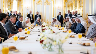 Sheikh Mohamed meets Mr Fico. The President was accompanied by Sheikh Mohamed bin Hamad, Adviser to the President, and Sheikh Hamdan bin Mohamed, Deputy Chairman of the Presidential Court for Special Affairs