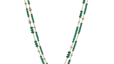 Faberge x Gemfields x WFG united to create this emerald bead necklace. The encrusted egg opens to reveal a tiny elephant. Courtesy Gemfields