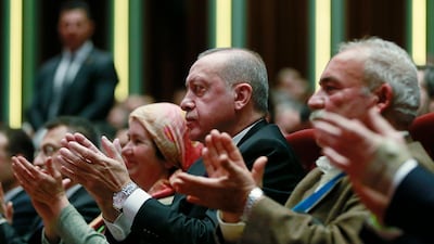 Turkey's President Recep Tayyip Erdogan at an event in Ankara. Presidential Press Service via AP