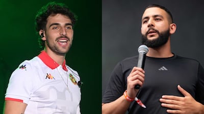 Palestinian artists Saint Levant, left, and Shabjdeed are at the centre of a debate over music, identity and authenticity. Getty Images