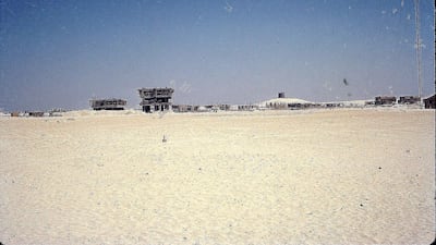 The Khalidya district in Abu Dhabi seen in the early stages of construction in the mid 1960s. The large storage tank, which collected water piped from Al Ain over 100 kilometres away is visible on the small hill in the background. Courtesy: John Vale