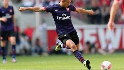 New Arsenal signing Lukas Podolski in action during their pre-season game against FC Cologne