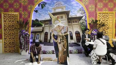 A cardboard dance costume is being set up at Thailand's showroom. Jaime Puebla / The National