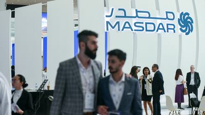 Masdar's stand at Abu Dhabi Sustainability Week. Khushnum Bhandari / The National
