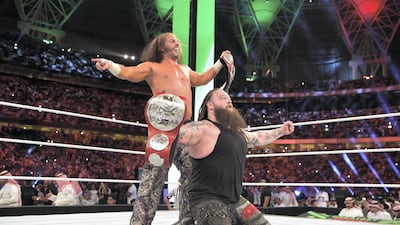 Matt Hardy and Bray Wyatt were the only newly crowned champions at the WWE Greatest Royal Rumble in Jeddah, Saudi Arabia as they won the Raw Tag Team titles. Courtesy WWE
