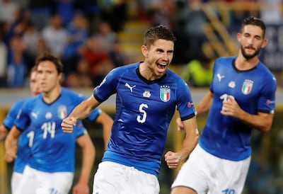 Jorginho, centre, scored Italy's only goal, from the penalty spot, in their Nations League Group A opener against Poland. Reuters