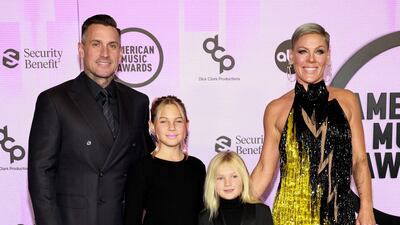 Pink with husband Carey Hart and their children Willow Sage Hart and Jameson Moon Hart. Reuters